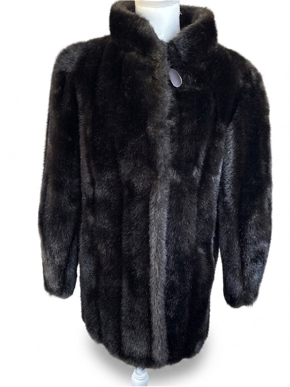 Vintage Dark Brown Plush Faux Fur Mid-Length Coat (Made in USA) M